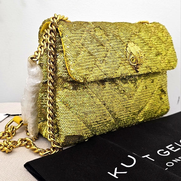 Kurt Geiger London Midi Kensington Sequins Crossbody – Golden Yellow - NWT - Picture 1 of 7
